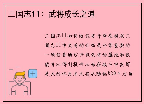 三国志11：武将成长之道